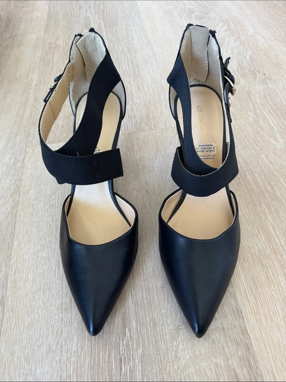 Liz Claiborne Black Pointed-Toe Ankle-Strap Pumps